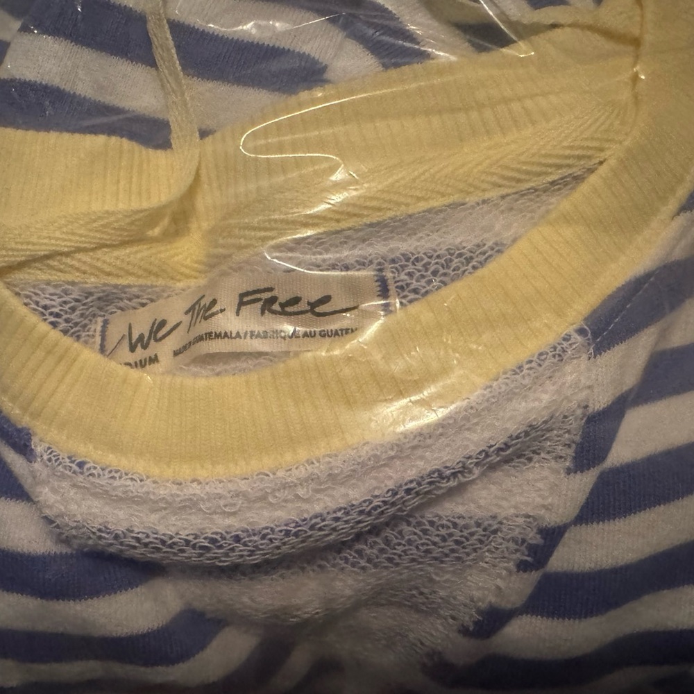 Free People Blue and White Striped Crewneck Sweater with Yellow Trim - Picture 2 of 4